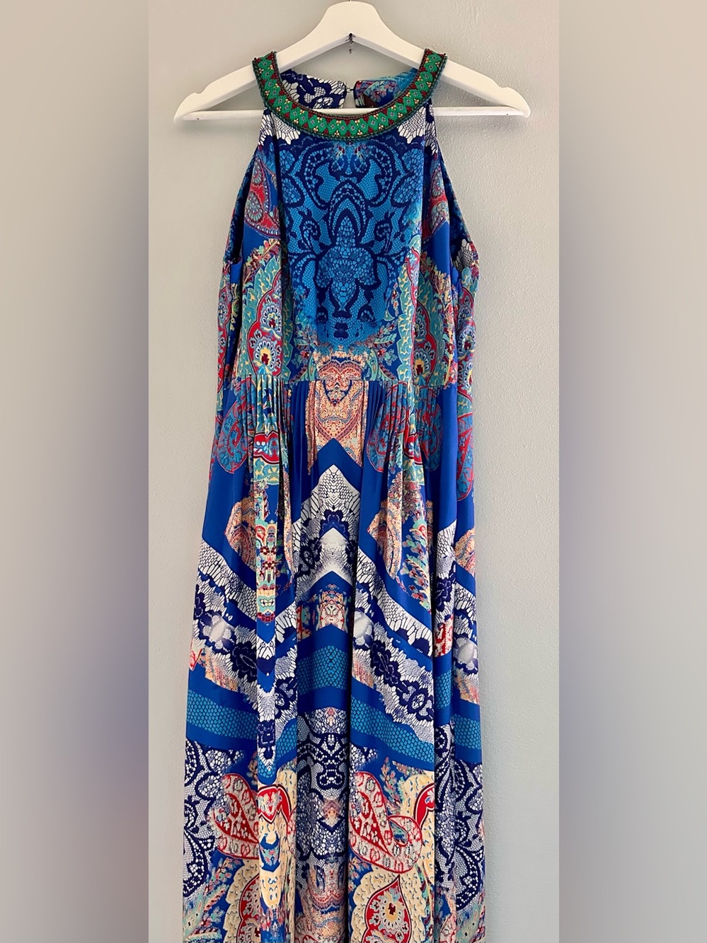 Ranna Gill Blue Multicolor Halter Maxi Dress
